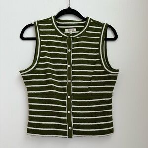Madewell Split crewneck cardigan tank in market green stripe S/M